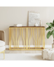 Table console doré acier inoxydable et bois massif récupération | Mobilier & Déco