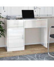 Bureau avec tiroir et armoire Blanc brillant 100x40x73 cm | Mobilier & Déco