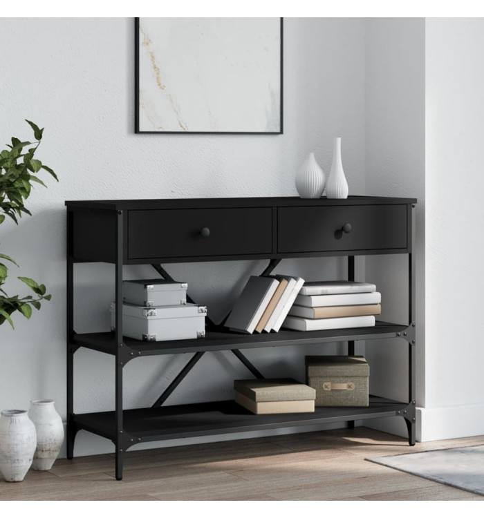 Table console avec tiroirs et étagères noir bois d'ingénierie | Mobilier & Déco