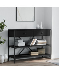 Table console avec tiroirs et étagères noir bois d'ingénierie | Mobilier & Déco