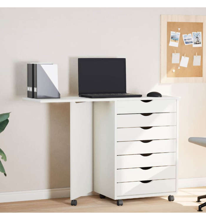 Armoire roulante avec bureau MOSS blanc bois de pin solide | Mobilier & Déco