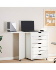 Armoire roulante avec bureau MOSS blanc bois de pin solide | Mobilier & Déco