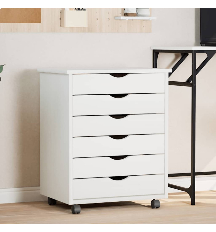 Armoire roulante avec tiroirs MOSS blanc bois de pin solide | Mobilier & Déco
