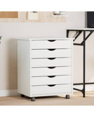 Armoire roulante avec tiroirs MOSS blanc bois de pin solide | Mobilier & Déco