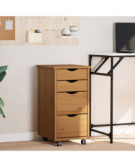 Armoire roulante avec tiroirs MOSS bois de pin marron miel | Mobilier & Déco