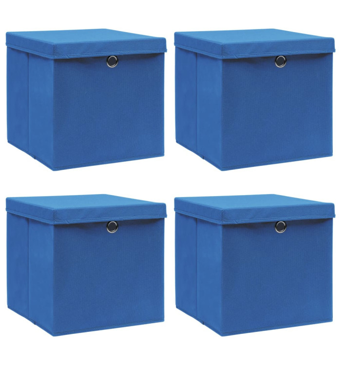 Boîtes de rangement avec couvercle 4 pcs Bleu 32x32x32 cm Tissu | Mobilier & Déco