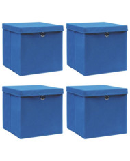 Boîtes de rangement avec couvercle 4 pcs Bleu 32x32x32 cm Tissu | Mobilier & Déco