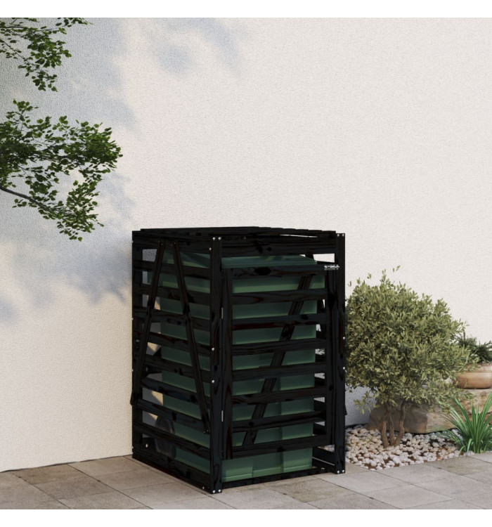 Abri pour poubelle sur roulettes noir bois massif de pin | Mobilier & Déco