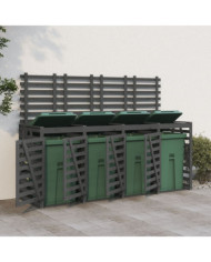 Abri pour poubelle quadruple sur roulettes gris bois de pin | Mobilier & Déco
