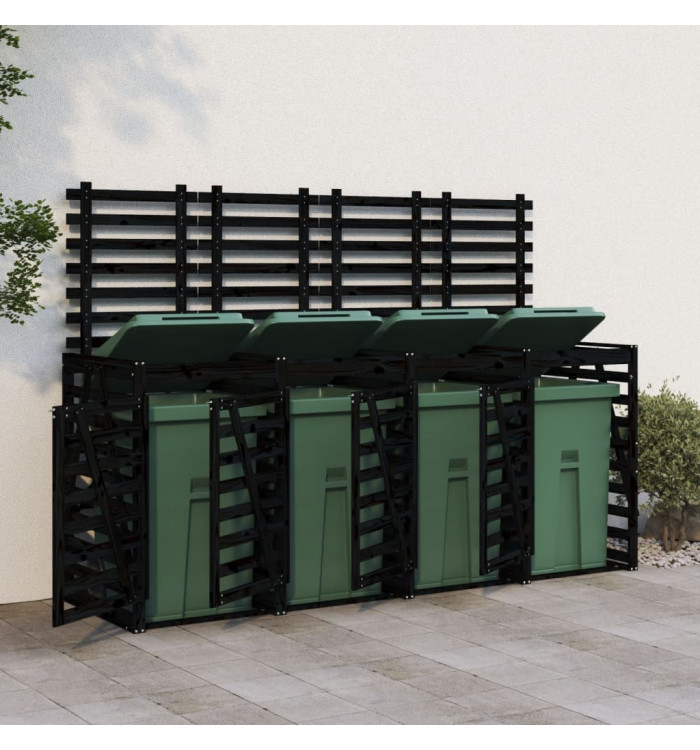 Abri pour poubelle quadruple sur roulettes noir bois de pin | Mobilier & Déco