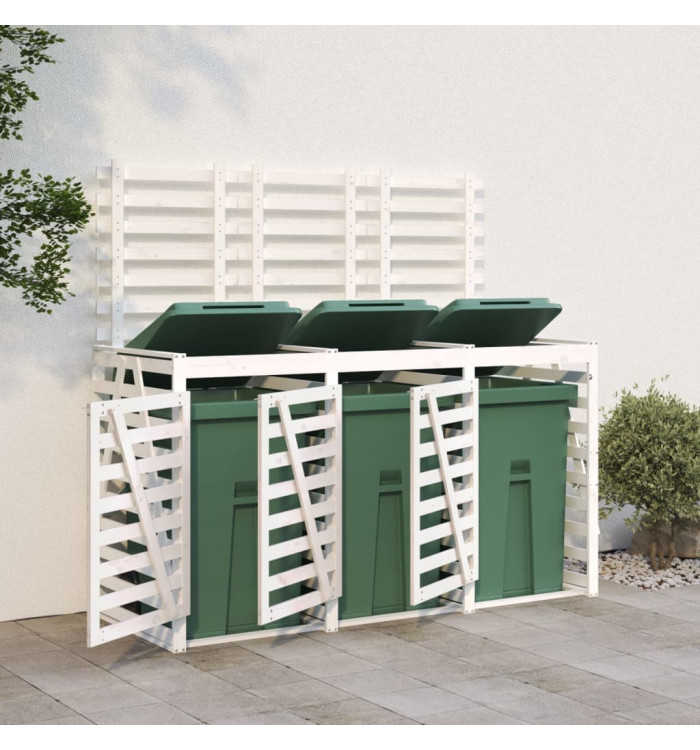 Abri pour poubelle triple sur roulettes blanc bois pin | Mobilier & Déco