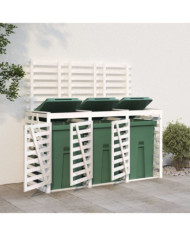Abri pour poubelle triple sur roulettes blanc bois pin | Mobilier & Déco