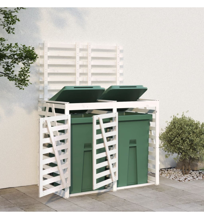 Abri pour poubelle double sur roulettes blanc bois pin | Mobilier & Déco