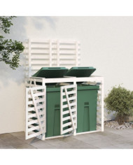 Abri pour poubelle double sur roulettes blanc bois pin | Mobilier & Déco
