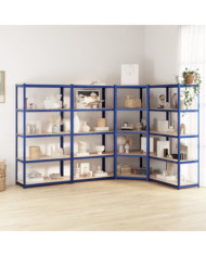 Étagères à 5 niveaux 4pcs Bleu Acier et bois d'ingénierie | Mobilier & Déco