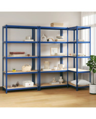 Étagères à 5 niveaux 3 pcs Bleu Acier et bois d'ingénierie | Mobilier & Déco