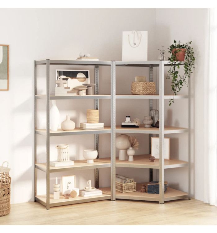 Étagères à 5 niveaux 2 pcs Argenté Acier et bois d'ingénierie | Mobilier & Déco