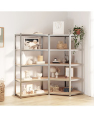 Étagères à 5 niveaux 2 pcs Argenté Acier et bois d'ingénierie | Mobilier & Déco