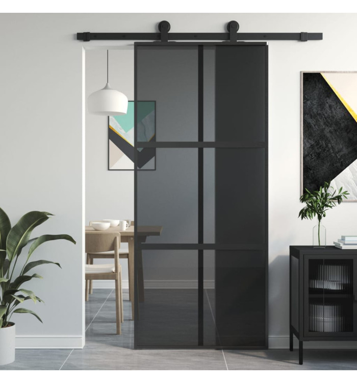 Porte coulissante noir 90x205 cm verre trempé aluminium | Mobilier & Déco