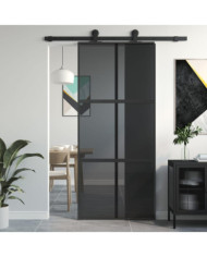 Porte coulissante noir 90x205 cm verre trempé aluminium | Mobilier & Déco