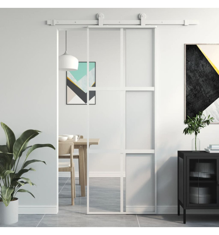 Porte coulissante blanc 76x205 cm verre trempé aluminium | Mobilier & Déco