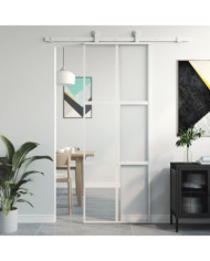 Porte coulissante blanc 76x205 cm verre trempé aluminium | Mobilier & Déco