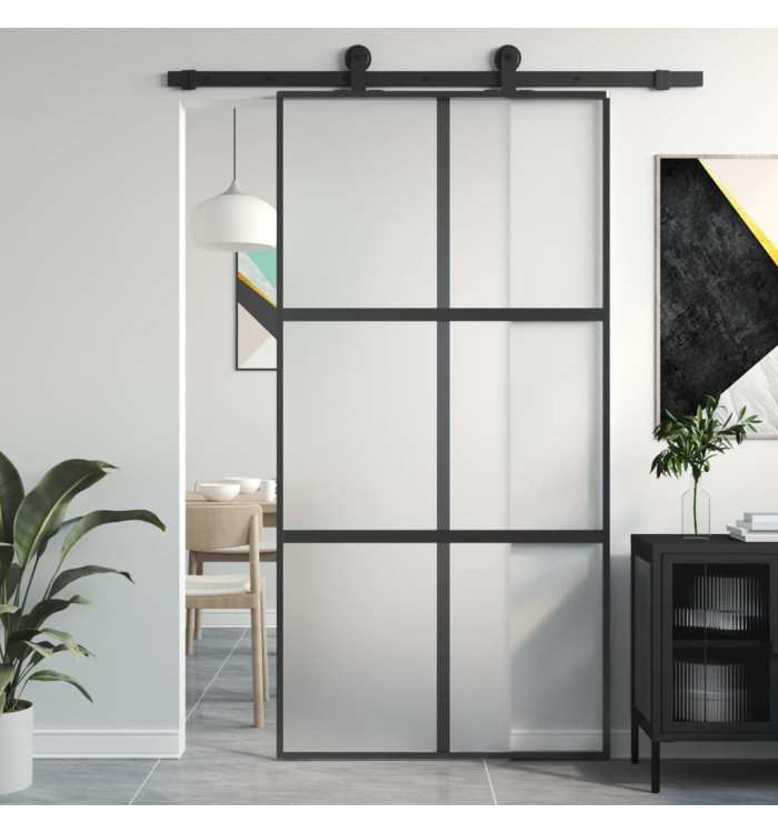 Porte coulissante noir 102,5x205 cm verre trempé aluminium | Mobilier & Déco