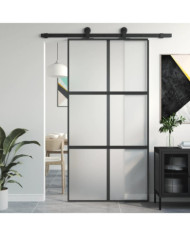 Porte coulissante noir 102,5x205 cm verre trempé aluminium | Mobilier & Déco