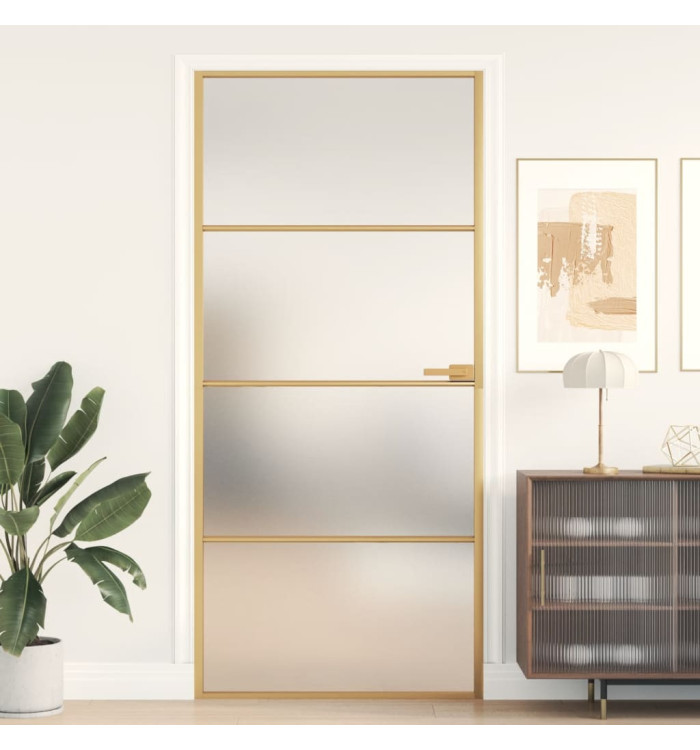 Porte intérieure mince doré 93x201,5 cm verre trempé aluminium | Mobilier & Déco