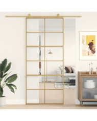 Porte coulissante doré 90x205 cm verre ESG clair et aluminium | Mobilier & Déco