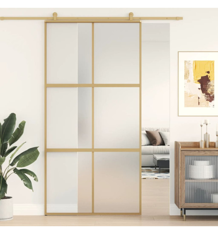 Porte coulissante doré 102,5x205 cm verre ESG dépoli aluminium | Mobilier & Déco