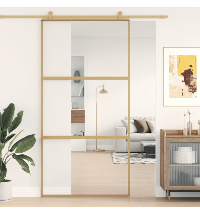 Porte coulissante doré 102,5x205cm verre ESG clair et aluminium | Mobilier & Déco