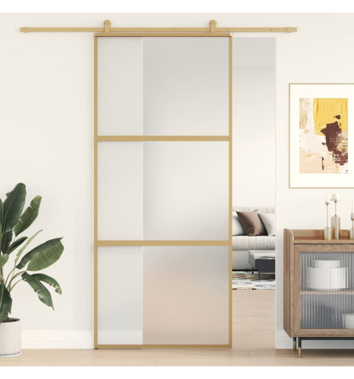Porte coulissante doré 90x205 cm verre ESG dépoli et aluminium | Mobilier & Déco