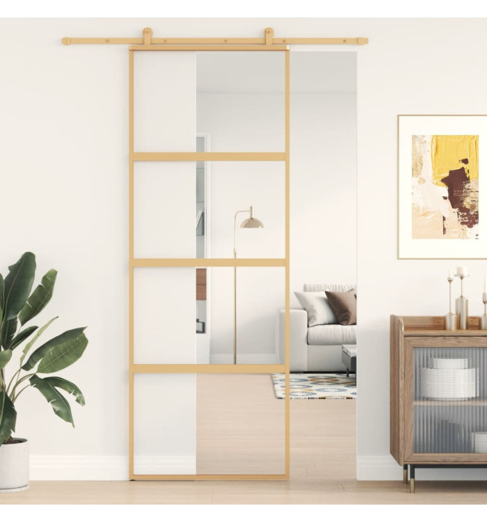 Porte coulissante doré 76x205 cm verre ESG clair et aluminium | Mobilier & Déco