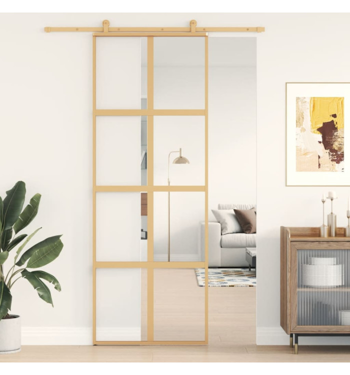 Porte coulissante doré 76x205 cm verre ESG clair et aluminium | Mobilier & Déco