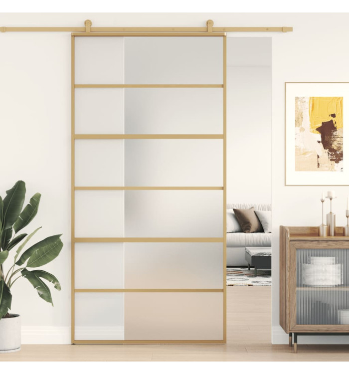 Porte coulissante doré 102,5x205 cm verre ESG dépoli aluminium | Mobilier & Déco