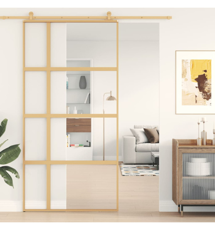 Porte coulissante doré 102,5x205cm verre ESG clair et aluminium | Mobilier & Déco