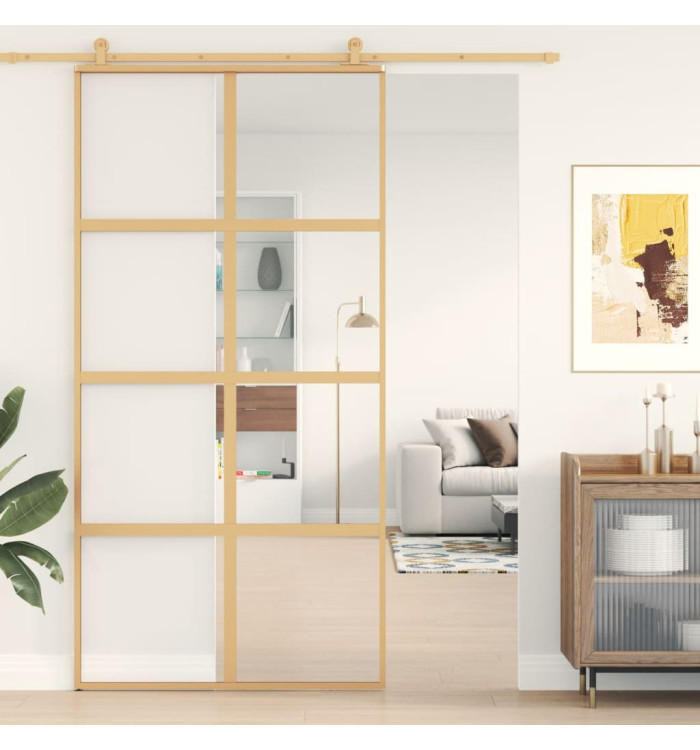 Porte coulissante doré 102,5x205cm verre ESG clair et aluminium | Mobilier & Déco