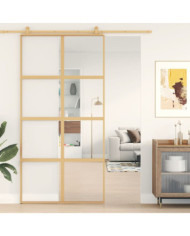 Porte coulissante doré 102,5x205cm verre ESG clair et aluminium | Mobilier & Déco