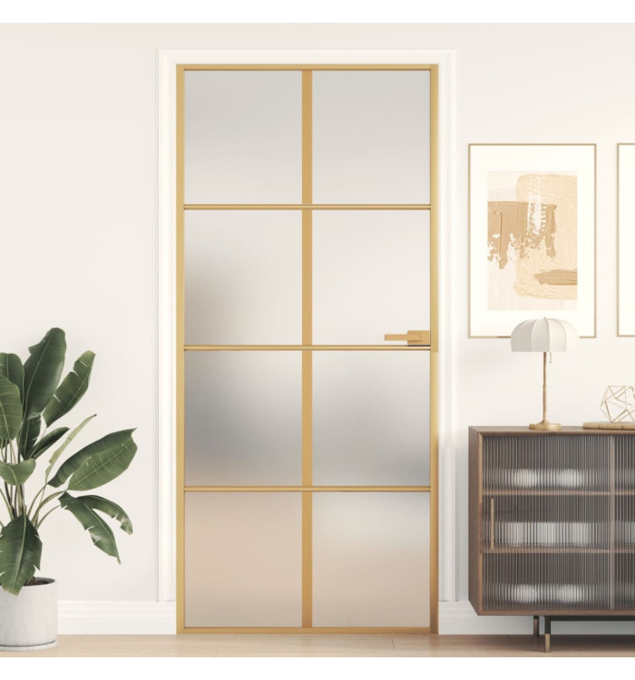 Porte intérieure mince doré 93x201,5 cm verre trempé aluminium | Mobilier & Déco