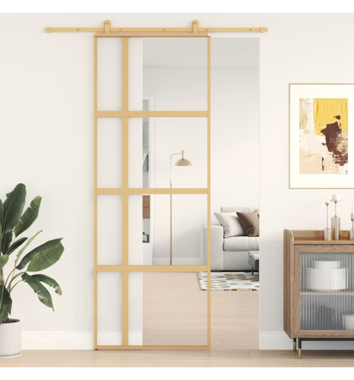 Porte coulissante doré 76x205 cm verre ESG clair et aluminium | Mobilier & Déco