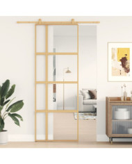 Porte coulissante doré 76x205 cm verre ESG clair et aluminium | Mobilier & Déco