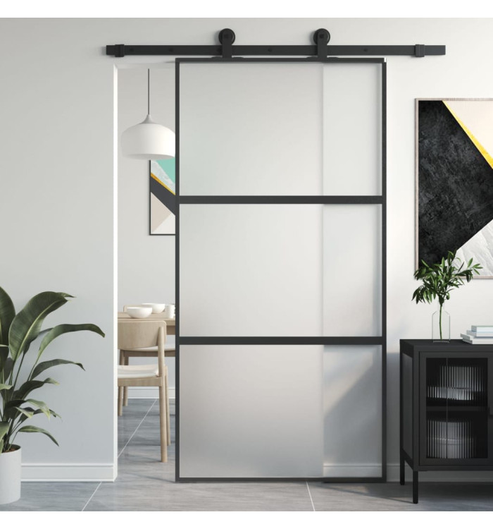 Porte coulissante noir 102,5x205 cm verre trempé aluminium | Mobilier & Déco