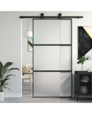 Porte coulissante noir 102,5x205 cm verre trempé aluminium | Mobilier & Déco