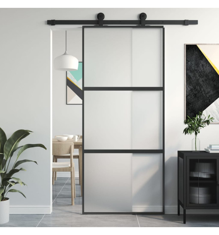 Porte coulissante noir 90x205 cm verre trempé aluminium | Mobilier & Déco
