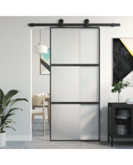 Porte coulissante noir 90x205 cm verre trempé aluminium | Mobilier & Déco
