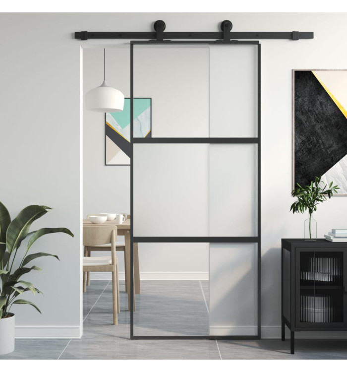 Porte coulissante noir 90x205 cm verre trempé aluminium | Mobilier & Déco