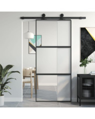 Porte coulissante noir 90x205 cm verre trempé aluminium | Mobilier & Déco