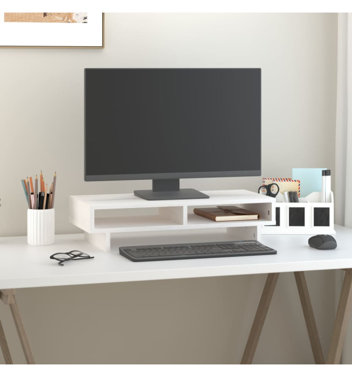 Support de moniteur Blanc 60x27x14 cm Bois de pin solide | Mobilier & Déco