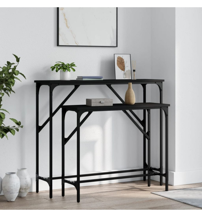 Tables console 2 pcs noir bois d'ingénierie | Mobilier & Déco